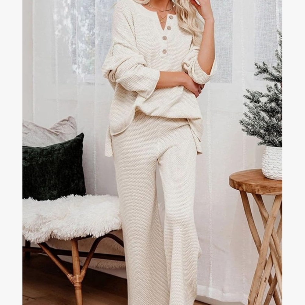 Beige Button-Up Knit Sweater